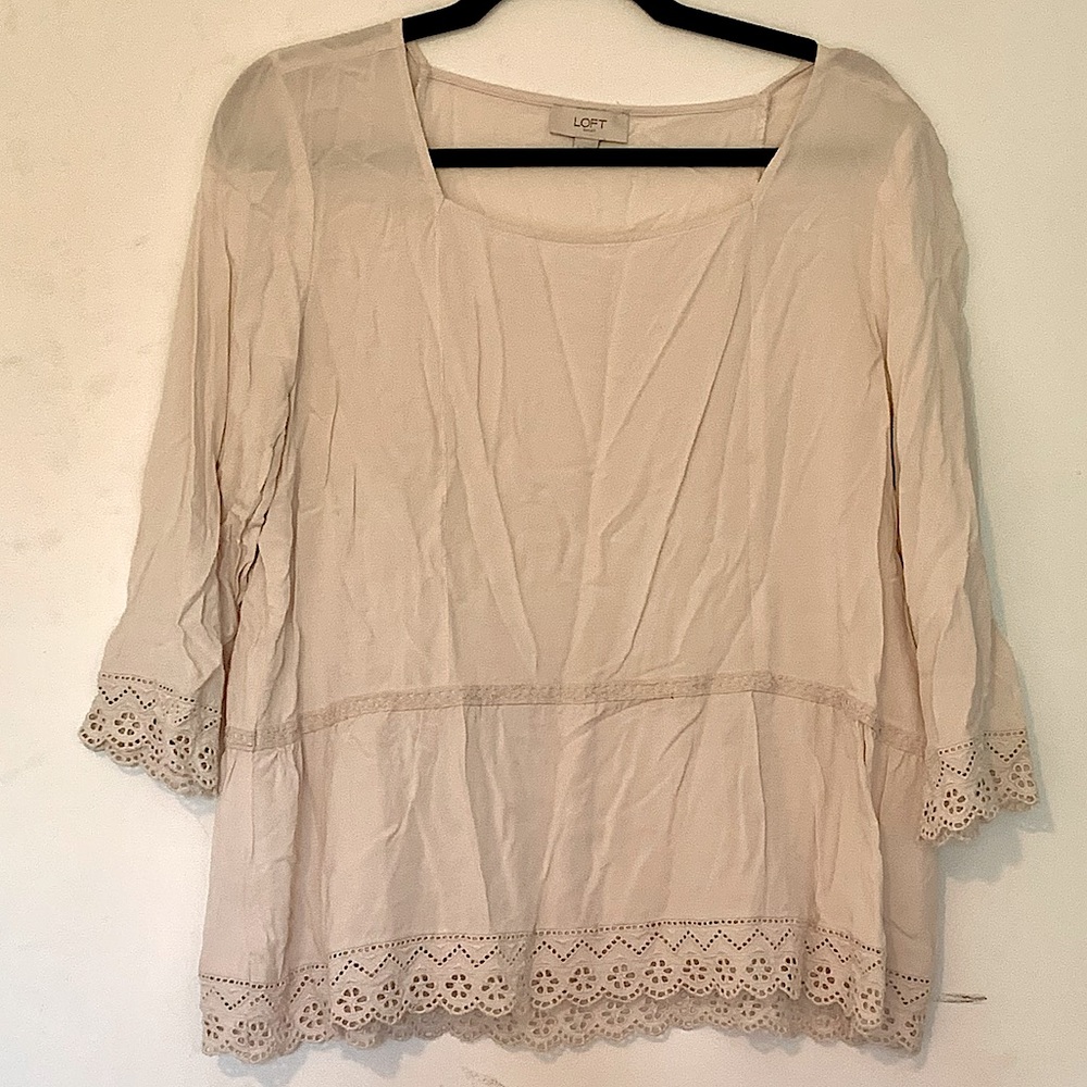 LOFT Cream Lace Blouse, Size L
